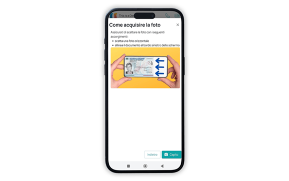 Schermata su smartphone di come acquisire i documenti.