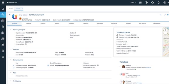 TeamSystem Enterprise CRM: scheda anagrafica dettagliata