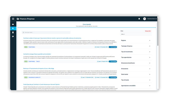 Database di opportunità di Finanza Agevolata