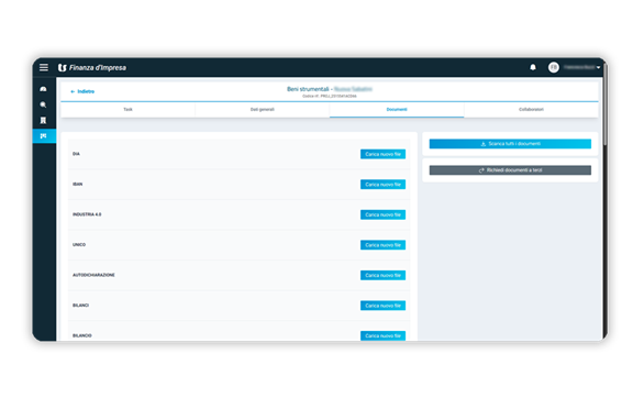 Schermata software TeamSystem Finanza Agevolata dove si mostra la sezione documentale.