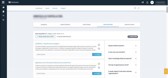 Sezione Aziende - Bandi disponibili