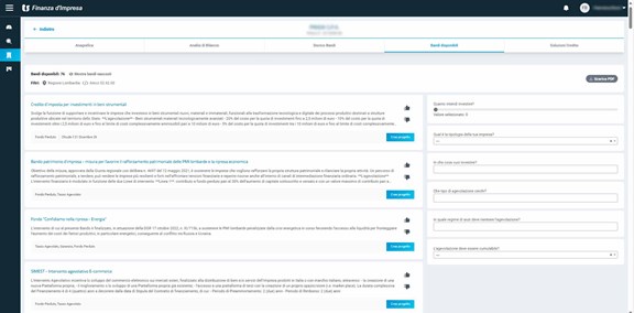 Sezione Aziende - Bandi disponibili