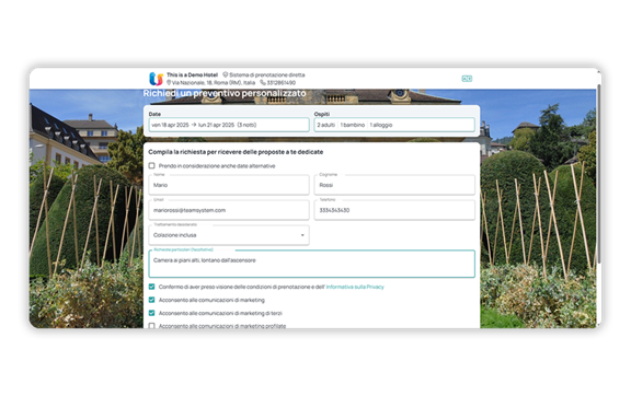 Richiesta preventivo direttamente dal sito web:
